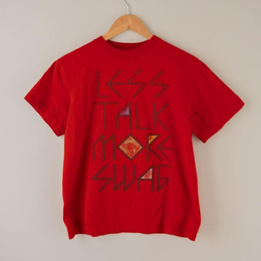 Distressed "Less Talk More Swag" Red Ironic Indie Kid's T shirt